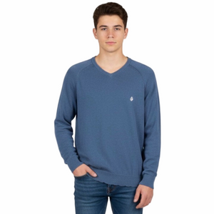 𝅺Volcom Men Size Small Dusty Blue V-Neck Lightweight Sweater Pullover